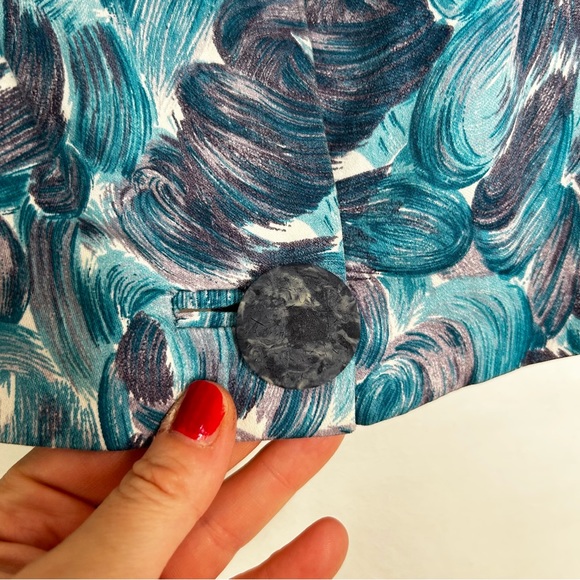 Vintage 60s Cropped Satin Jacket Psychedelic Pattern Sailor Collar 3/4 Sleeve M - Picture 12 of 16